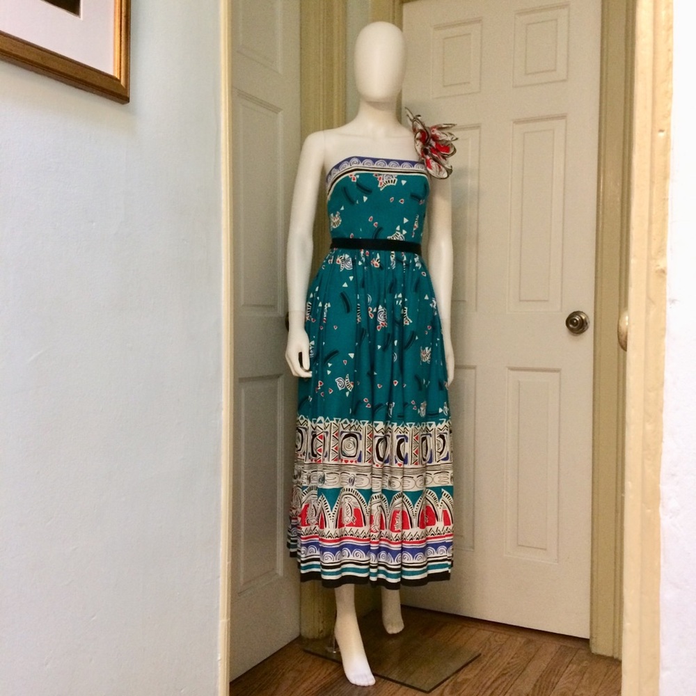 Vintage Victor Costa Turquoise Cotton Formal Dress - Picture 4 of 8